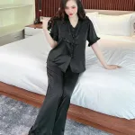Đồ bộ quần dài bèo áo tay lửng bèo màu trơn
