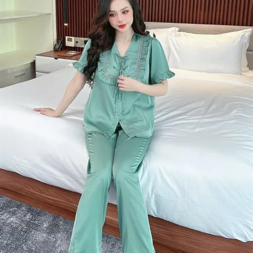 Đồ bộ quần dài bèo áo tay lửng bèo màu trơn