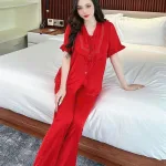 Đồ bộ quần dài bèo áo tay lửng bèo màu trơn