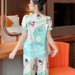 Đồ bộ quần dài bèo áo tay ngắn bèo cổ vuông hoạ tiết