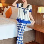 Đồ bộ quần dài bèo áo tay ngắn bèo cổ vuông hoạ tiết