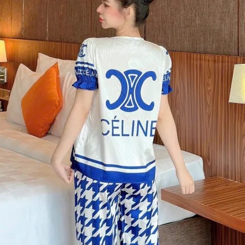 Đồ bộ quần dài bèo áo tay ngắn bèo cổ vuông hoạ tiết