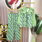 Đồ bộ quần dài caro áo tay dài cổ v bèo