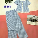 Đồ bộ quần dài caro áo tay ngắn cổ vuông