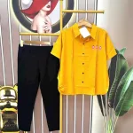 Đồ bộ quần dài đen áo sơ mi tay ngắn cổ bẻ