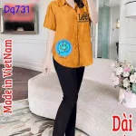 Đồ bộ quần dài đen áo sơ mi tay ngắn in hình