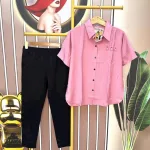 Đồ bộ quần dài đen áo sơ mi tay ngắn trơn