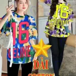Đồ bộ quần dài đen áo tay ngắn cổ tròn in số 16