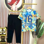 Đồ bộ quần dài đen áo tay ngắn cổ tròn in số 16