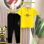 Đồ bộ quần dài đen áo tay ngắn in chữ
