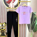 Đồ bộ quần dài đen áo tay ngắn in chữ