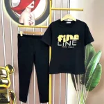 Đồ bộ quần dài đen áo tay ngắn in chữ