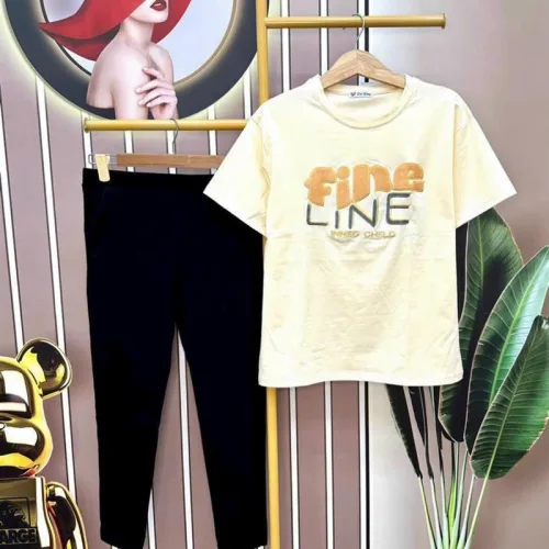 Đồ bộ quần dài đen áo tay ngắn in chữ