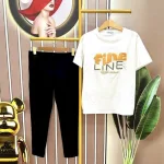 Đồ bộ quần dài đen áo tay ngắn in chữ