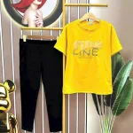 Đồ bộ quần dài đen áo tay ngắn in chữ