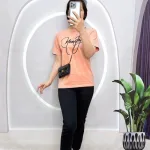Đồ bộ quần dài đen áo tay ngắn in chữ