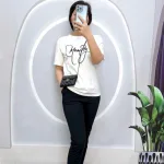 Đồ bộ quần dài đen áo tay ngắn in chữ