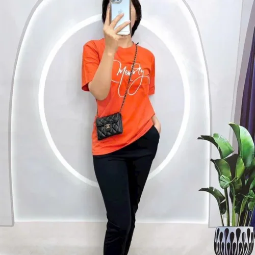 Đồ bộ quần dài đen áo tay ngắn in chữ