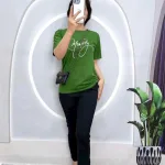 Đồ bộ quần dài đen áo tay ngắn in chữ