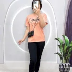 Đồ bộ quần dài đen áo tay ngắn in chữ