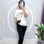 Đồ bộ quần dài đen áo tay ngắn in chữ