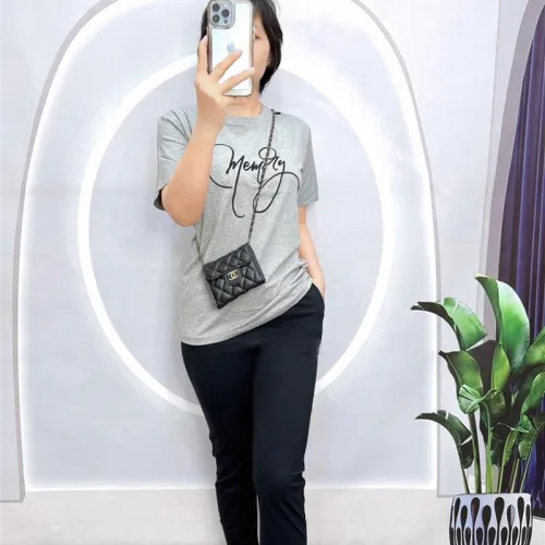 Đồ bộ quần dài đen áo tay ngắn in chữ