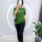 Đồ bộ quần dài đen áo tay ngắn in chữ