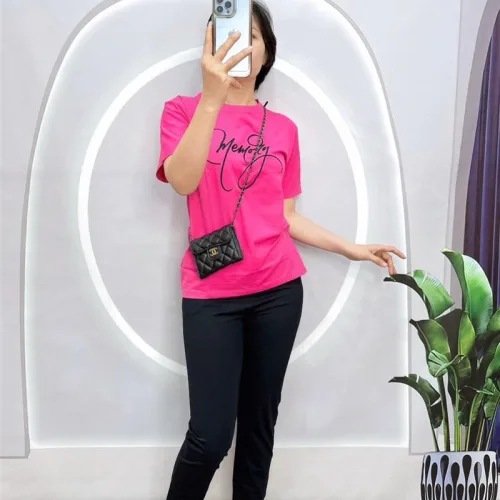 Đồ bộ quần dài đen áo tay ngắn in chữ