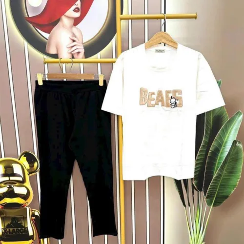 Đồ bộ quần dài đen áo tay ngắn in chữ bears form rộng