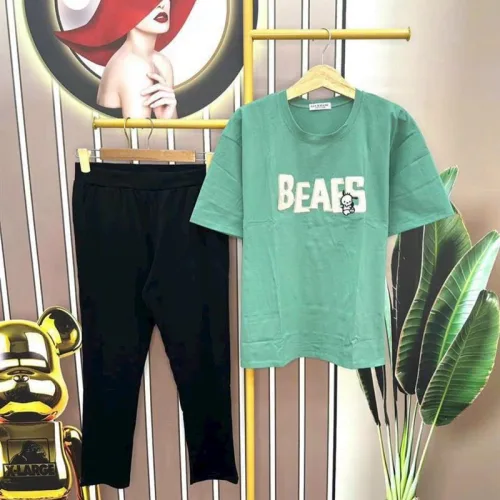 Đồ bộ quần dài đen áo tay ngắn in chữ bears form rộng