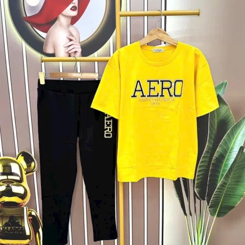 Đồ bộ quần dài đen áo tay ngắn in chữ form rộng