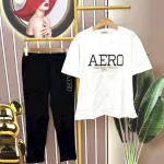 Đồ bộ quần dài đen áo tay ngắn in chữ form rộng