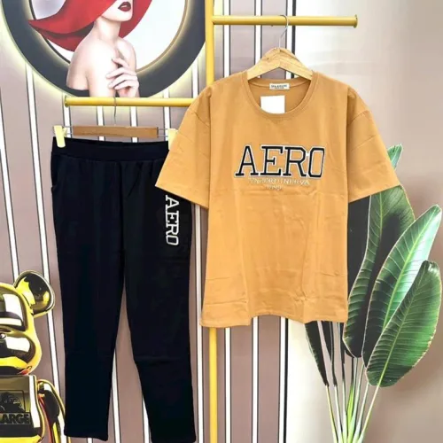 Đồ bộ quần dài đen áo tay ngắn in chữ form rộng