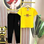 Đồ bộ quần dài đen áo tay ngắn in hình