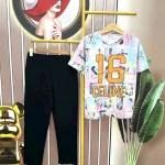 Đồ bộ quần dài đen áo tay ngắn in số