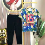 Đồ bộ quần dài đen áo tay ngắn in số
