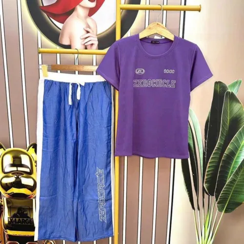Đồ bộ quần dài jean áo tăm lạnh in chữ