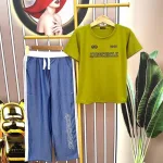 Đồ bộ quần dài jean áo tay ngắn in chữ