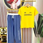 Đồ bộ quần dài jean áo tay ngắn in chữ