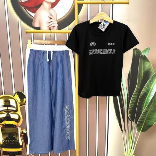 Đồ bộ quần dài jean áo tay ngắn in chữ