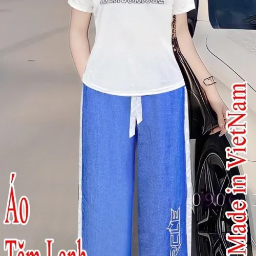 Đồ bộ quần dài jean áo tay ngắn in chữ