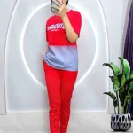 Đồ bộ quần dài màu áo tay ngắn cổ tròn 2 màu
