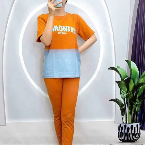 Đồ bộ quần dài màu áo tay ngắn cổ tròn 2 màu