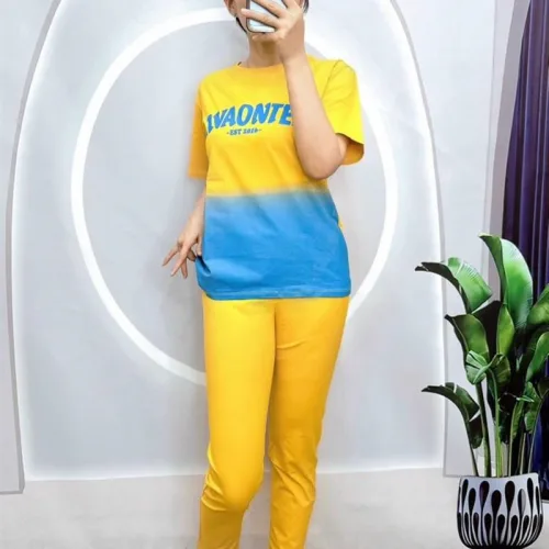 Đồ bộ quần dài màu áo tay ngắn cổ tròn 2 màu