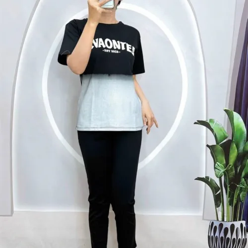 Đồ bộ quần dài màu áo tay ngắn cổ tròn 2 màu