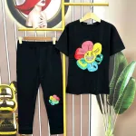 Đồ bộ quần dài màu áo tay ngắn in hình bông hoa