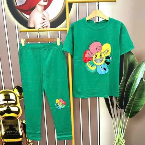 Đồ bộ quần dài màu áo tay ngắn in hình bông hoa