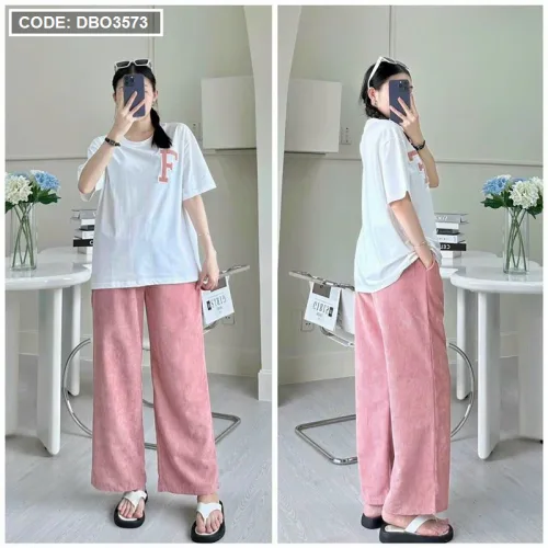 Đồ bộ quần dài màu áo trắng tay ngắn in chữ F