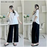 Đồ bộ quần dài màu áo trắng tay ngắn in chữ F