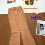 Đồ bộ quần dài ống loa áo cổ tròn tay ngắn in hình